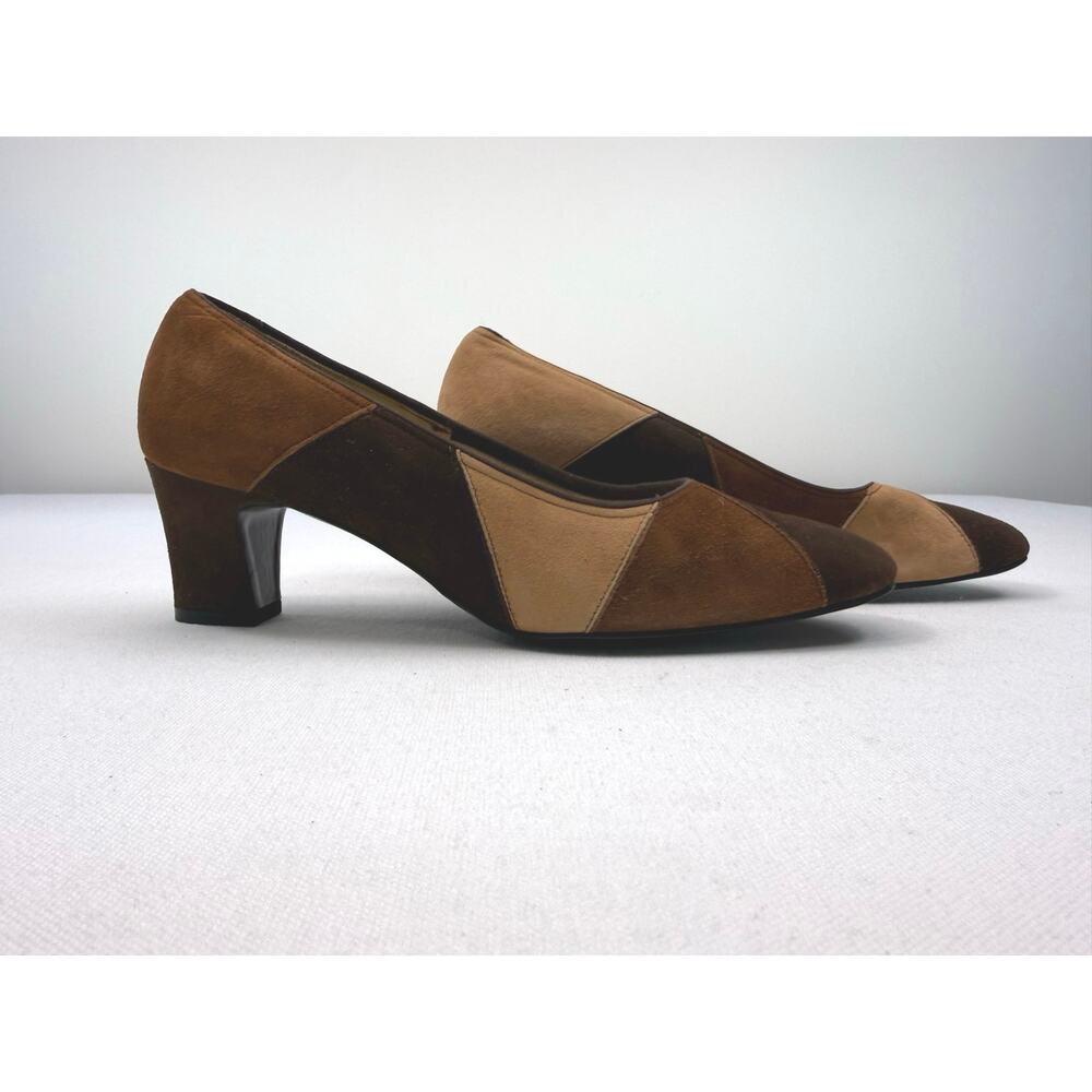 Vintage 80s 90s Red Cross Shoes Suede Brown Colorblock Heels Womens Size‎ 7